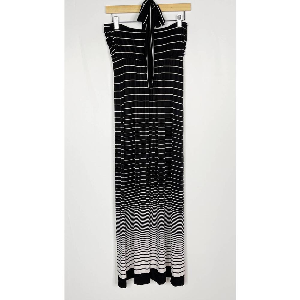 Soma Medium M Black White Striped Halter Neck Maxi Dress Jersey Soft Casual - Picture 2 of 14